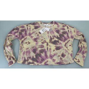 Bp Crop Top T Shirt Womens Medium M Tie Dye Ribbed Long Sleeve Boxy Lightweight